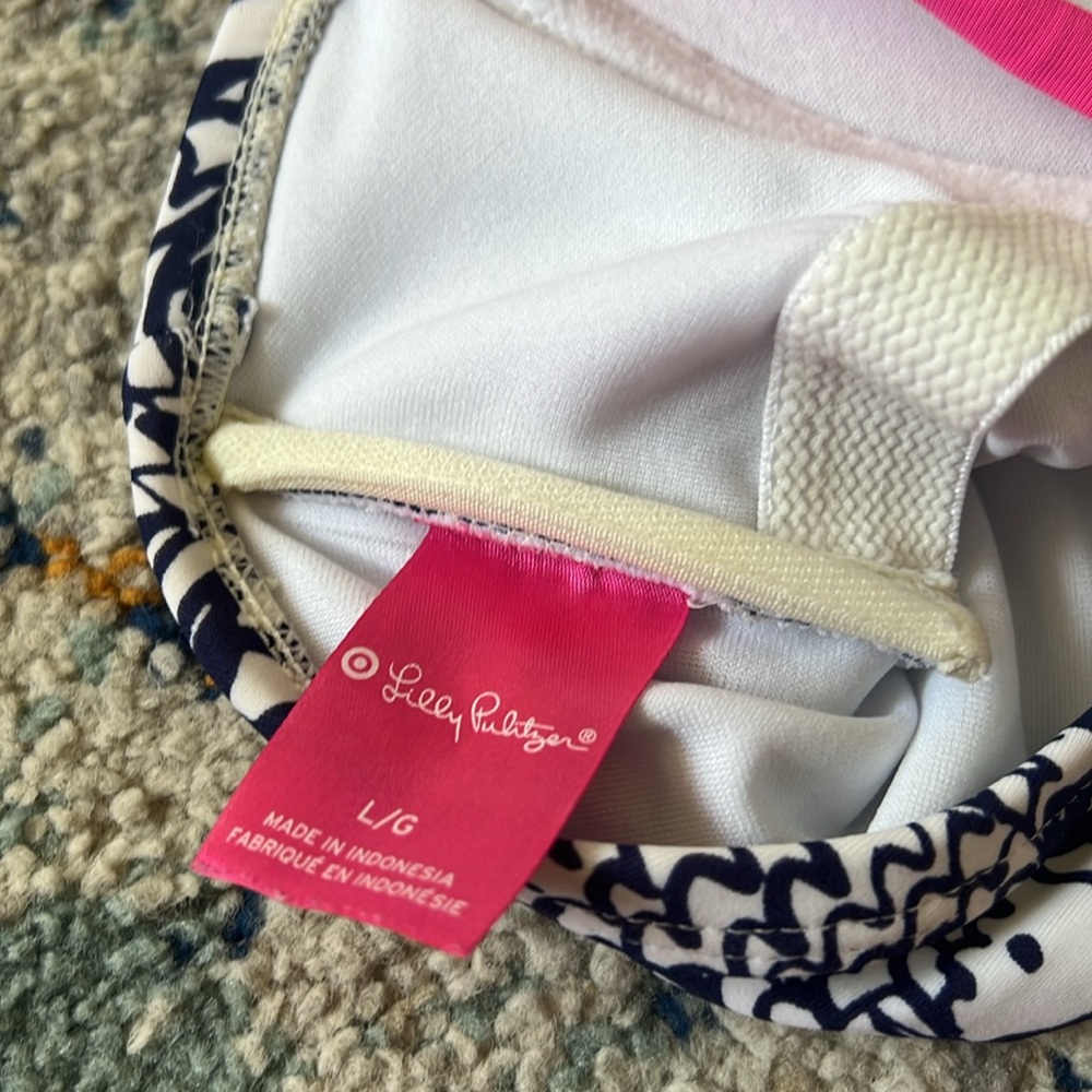Lilly Pulitzer Target Swimsuit Upstream Blue Pink Trim Halter One Piece Large - Picture 2 of 6